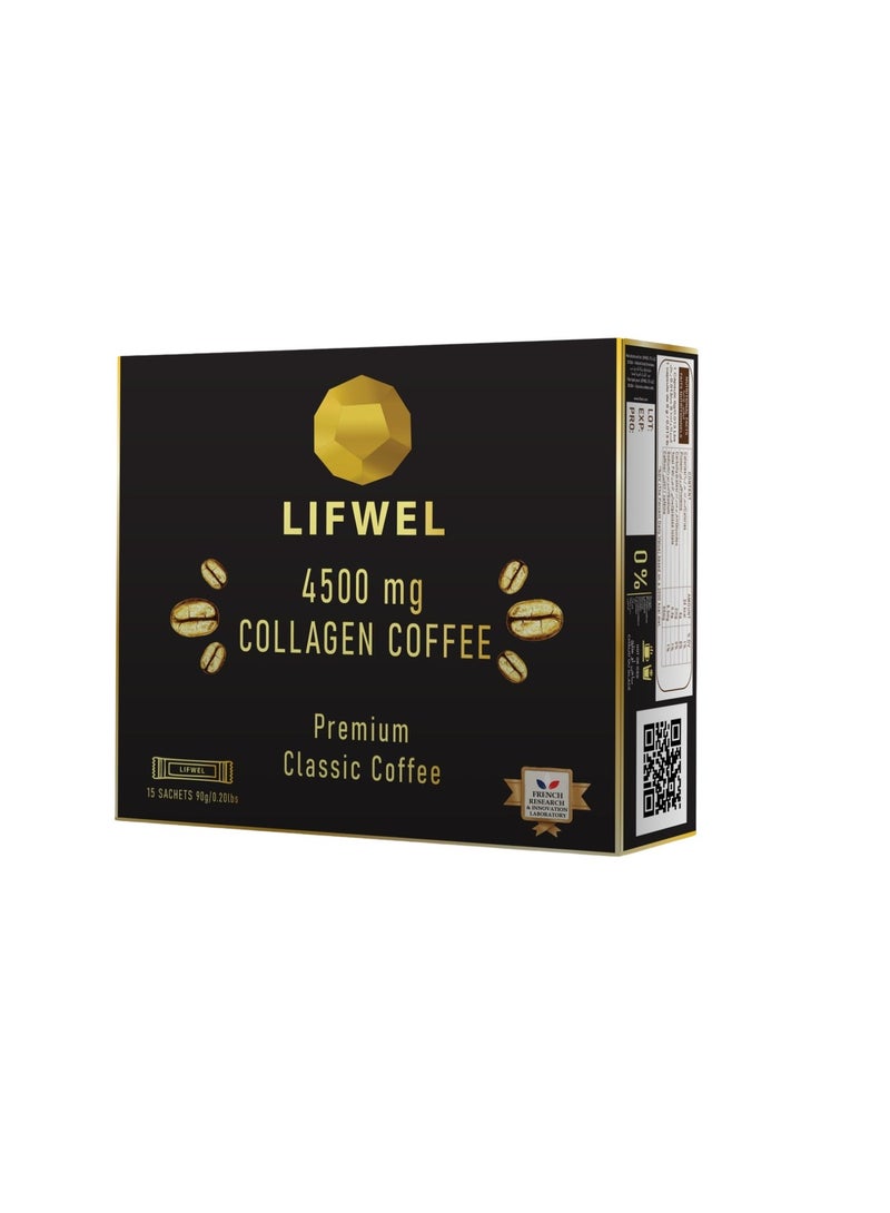 Lifwel Collagen Coffee 4500 mg – Hydrolyzed Collagen Coffee Sachets (15 Sachets) – Classic Black Coffee | Sugar Free | Gluten Free | Lactose Free | Halal Certified - Image 1